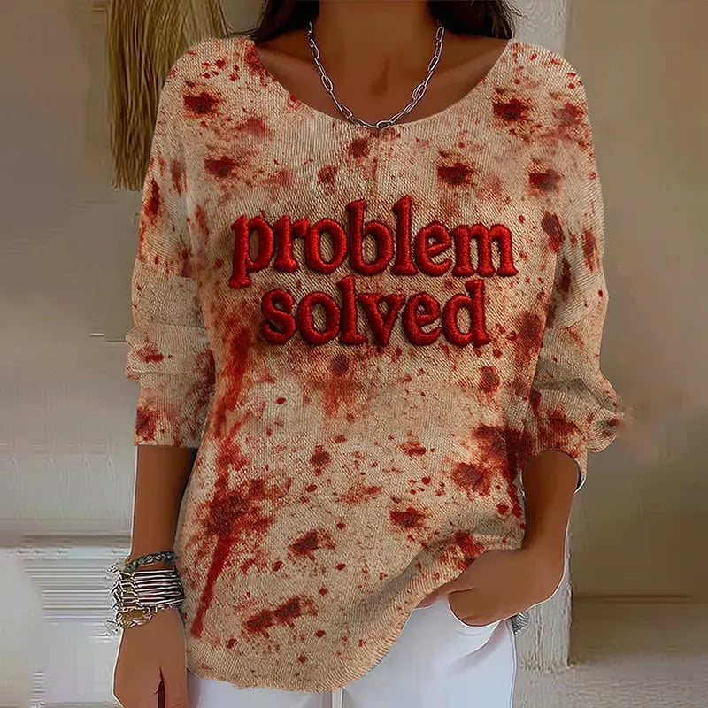 Vintage Bloody Problem Solved Halloween Blood Stain Long Sleeve T-shirt
