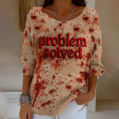 Vintage Bloody Problem Solved Halloween Blood Stain Long Sleeve T-shirt