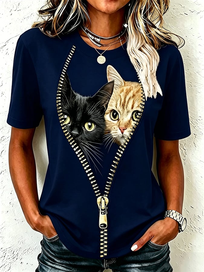 Women's Cute Cat  Print Casual T-shirt
