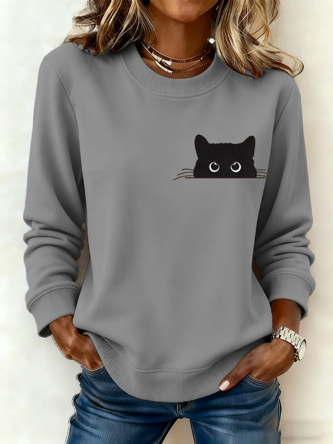 Women's Cat Casual Crew Neck Sweatshirt
