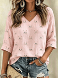 Women's Pink Cat Printed Casual T-Shirt