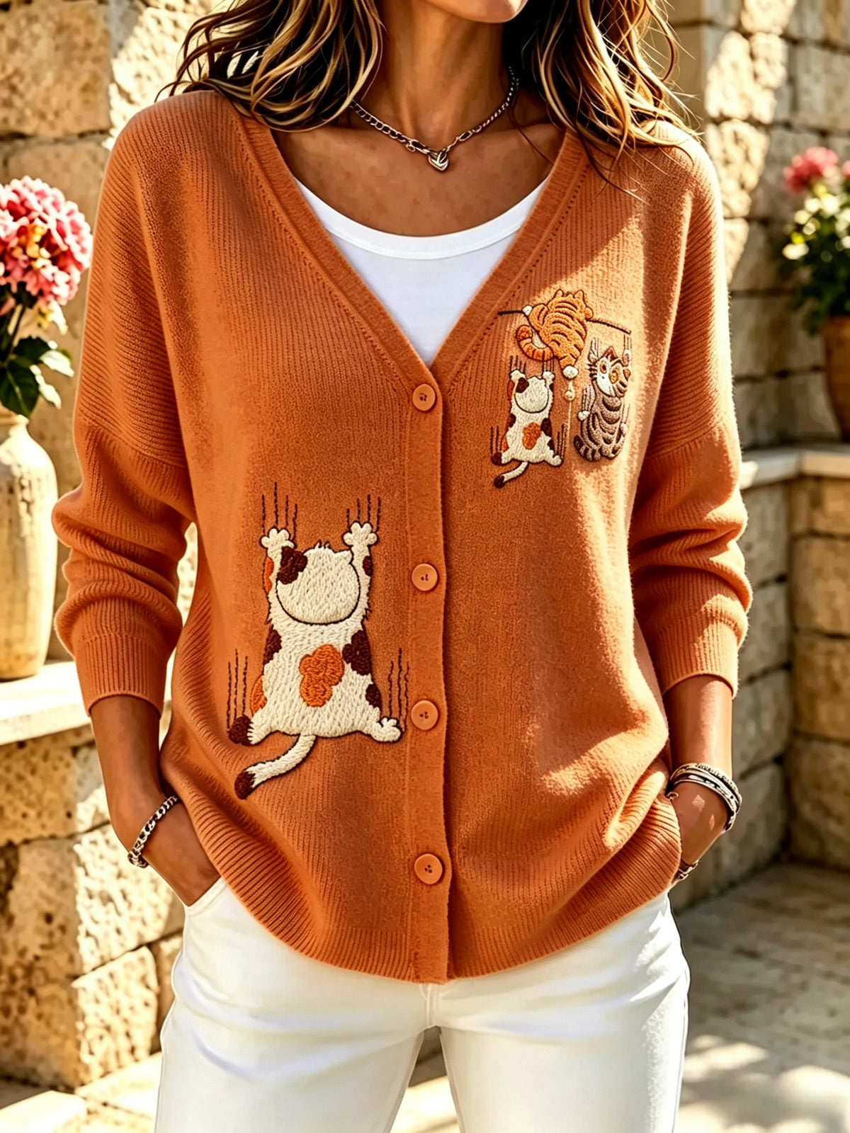 Women's Autumn Fun Cat Pattern Casual Top