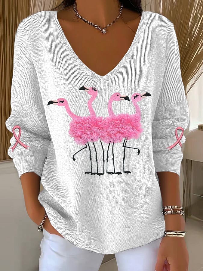 Women's Breast Cancer Print Long Sleeve Top