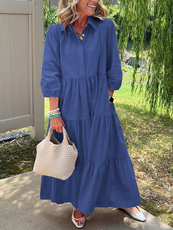 CLEARANCE🔥 Loose Cotton Linen Lapel Dress