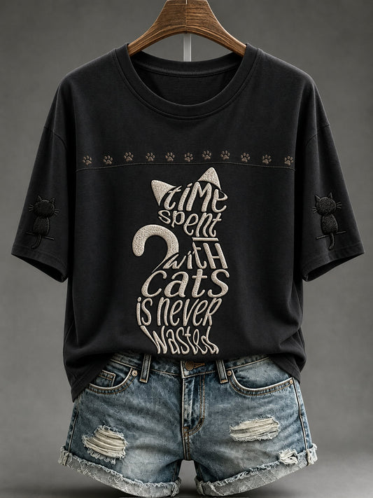 Women's Healing Cat Round Neck Top