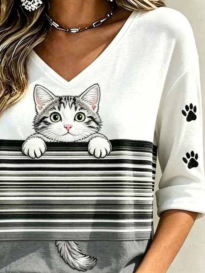 Women'S Casual Cat-Print Top