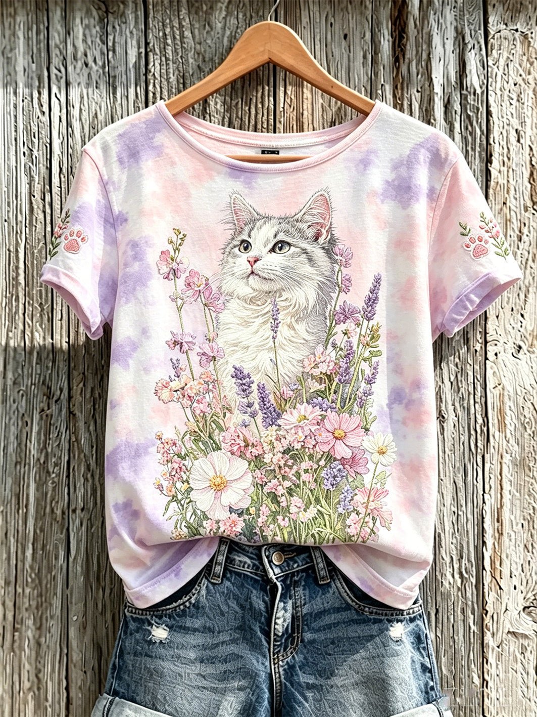 Women's Cute Cat Cotton Linen T-shirt