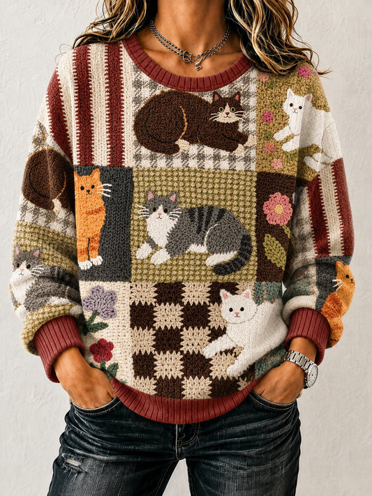 Women's Cat Print Casual Sweatshirt