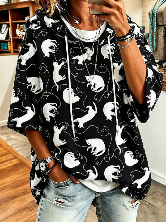 Women's Animal Cat Print Hooded Top