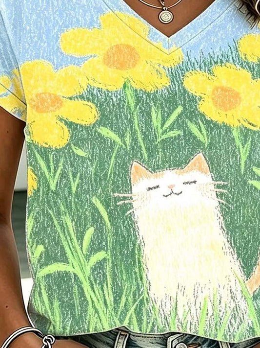 Women'S Casual Cat-Print Top
