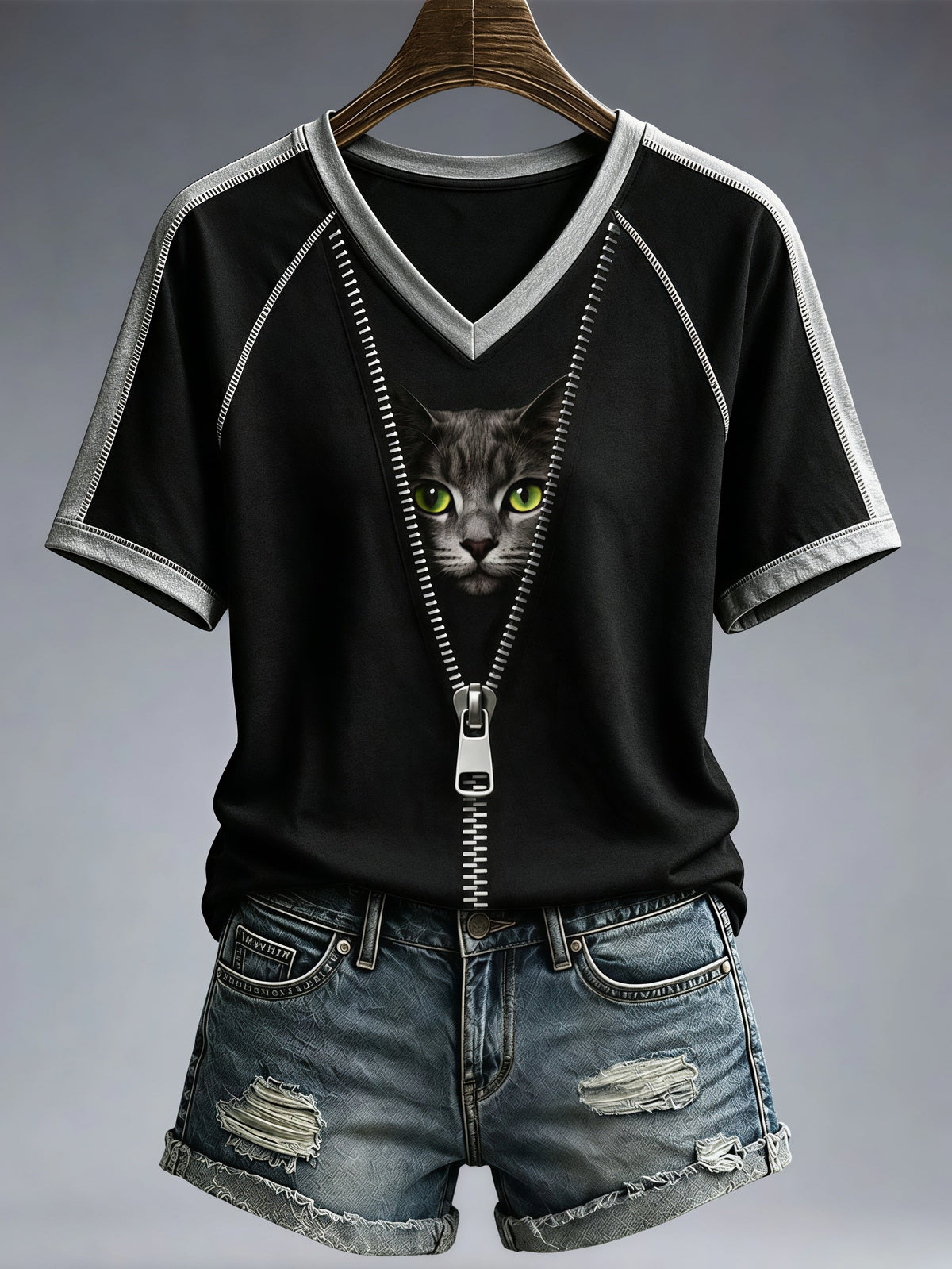 Women's Cat Themed Animal Print T-Shirt