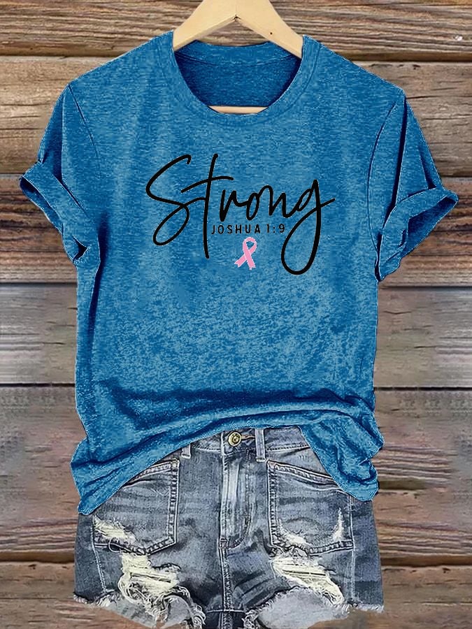 Women's Breast Cancer Awareness Pink Ribbon Print T-Shirt