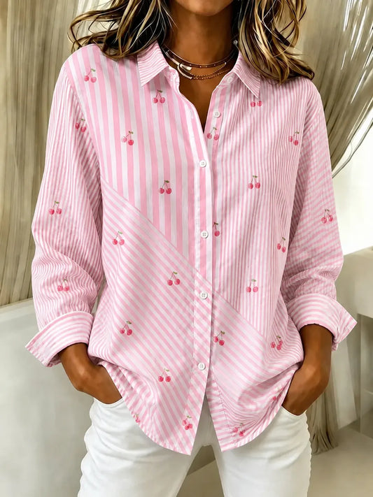 Women Fruit Shirt Collar Long Sleeve Shirt Printing Vintage Daily Spring/Fall Top