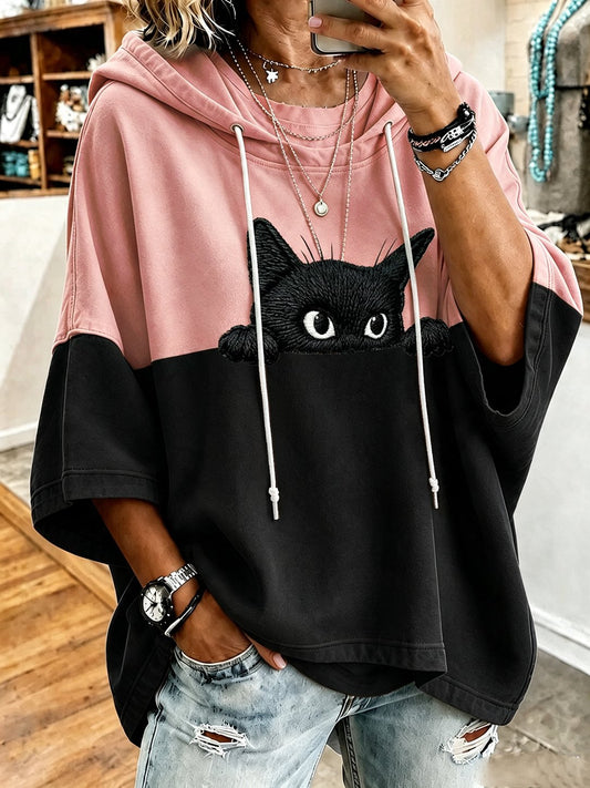 Women's Halloween Mysterious Black Cat Print Hoodie