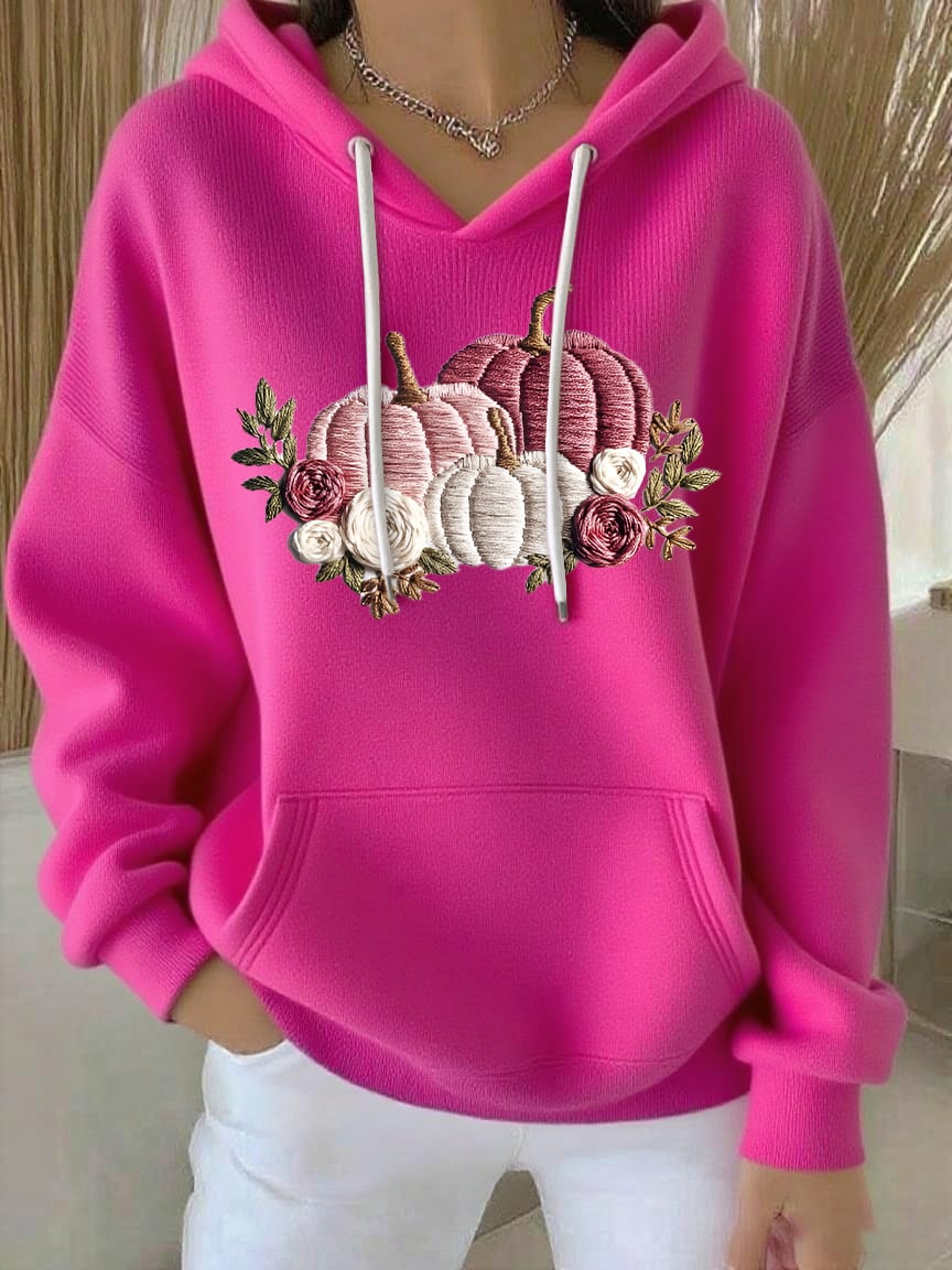 Women's Casual Pink Pumpkin Striped Hoodie