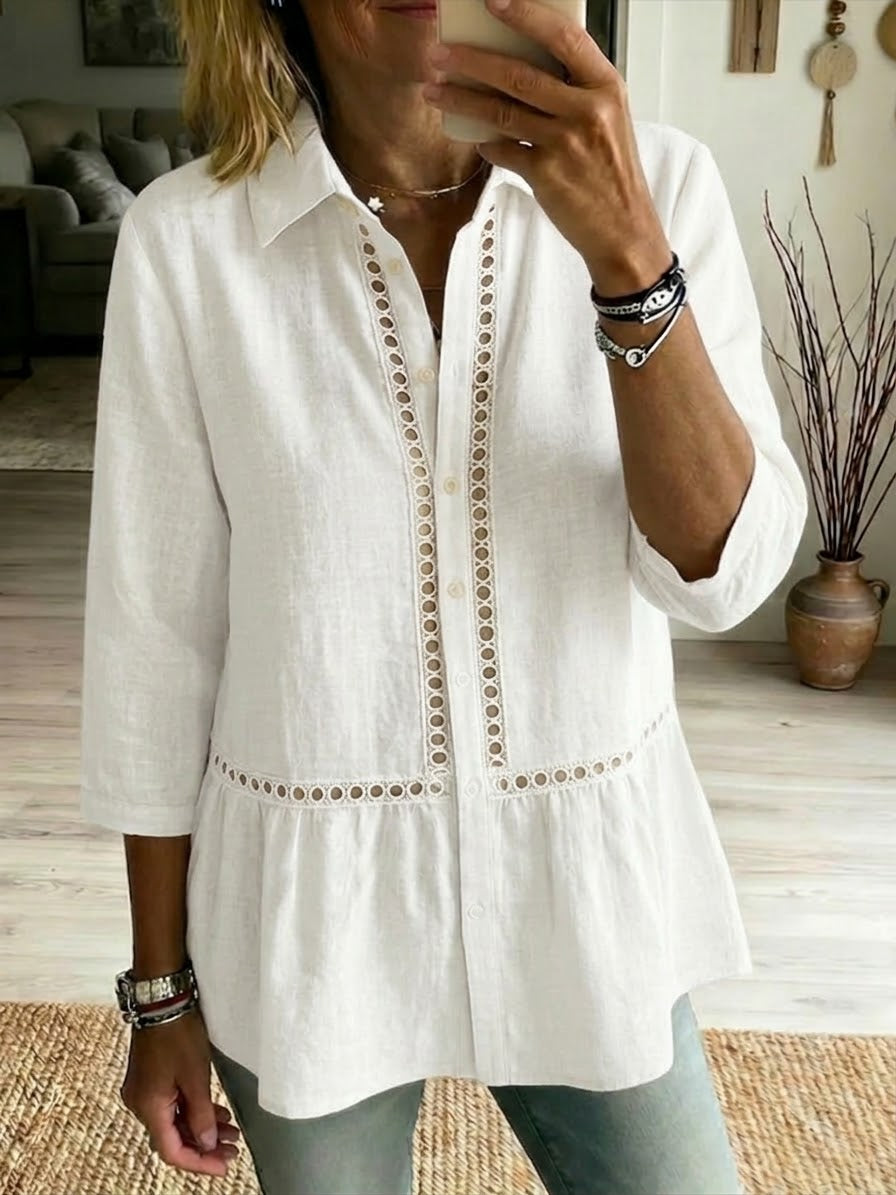 🌿Women's Casual Openwork Ribbon Linen Cotton Shirt