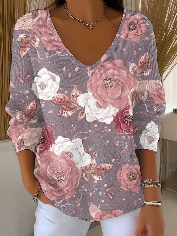 Women's Pink Floral Breast Cancer Awareness Print Sweater