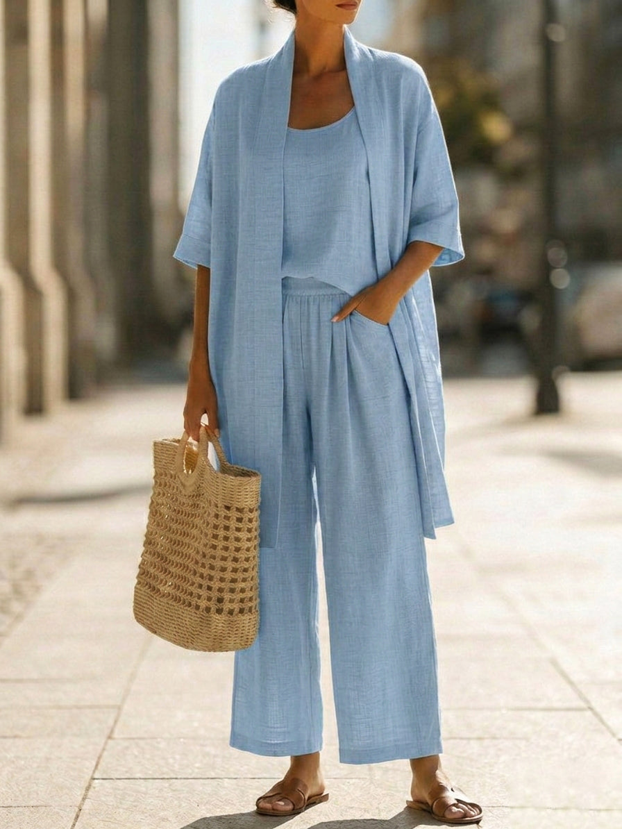 Women's Simple Linen Cotton Three-Piece Set