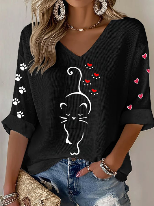 Women's Retro Animal Cat Print T-Shirt