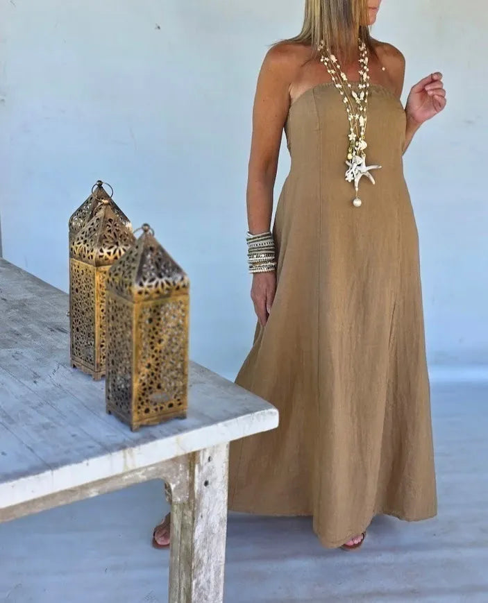Strapless Linen Maxi Dress
