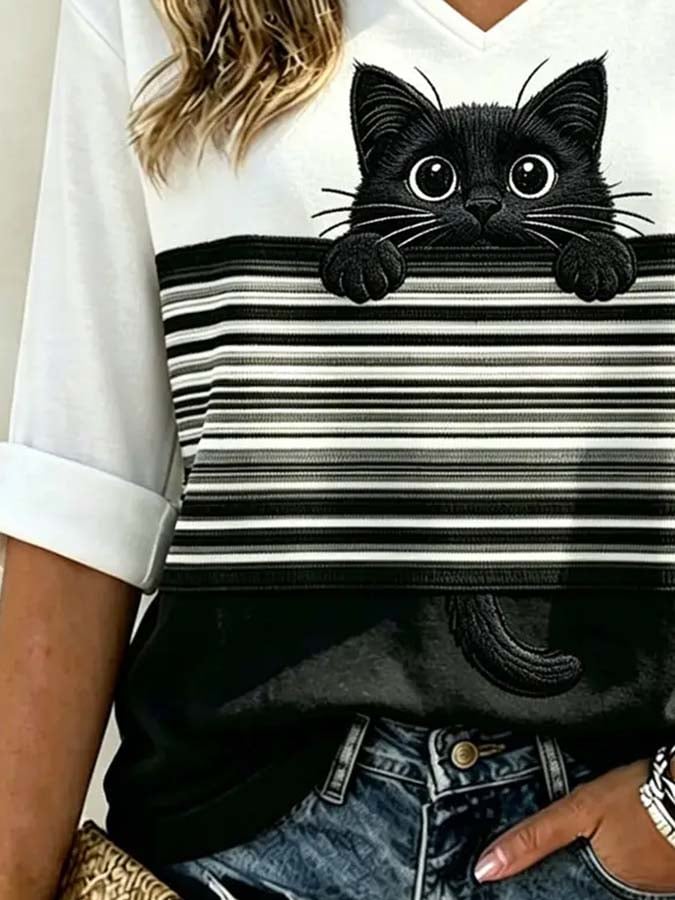 Women'S Casual Cat-Print Top
