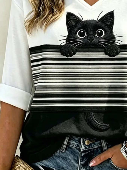 Women'S Casual Cat-Print Top