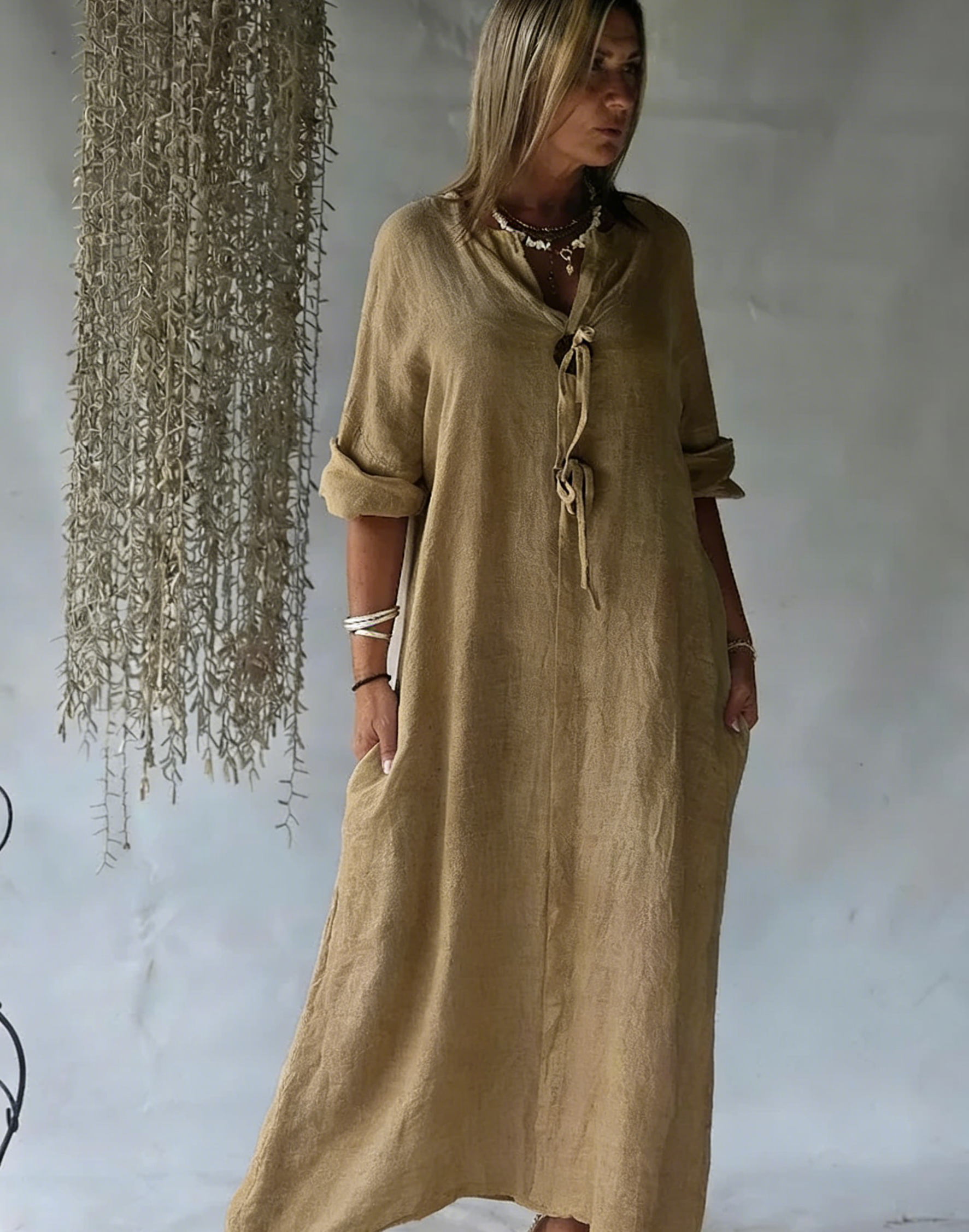 Summer Effortless Cotton-Linen Kaftan Dress