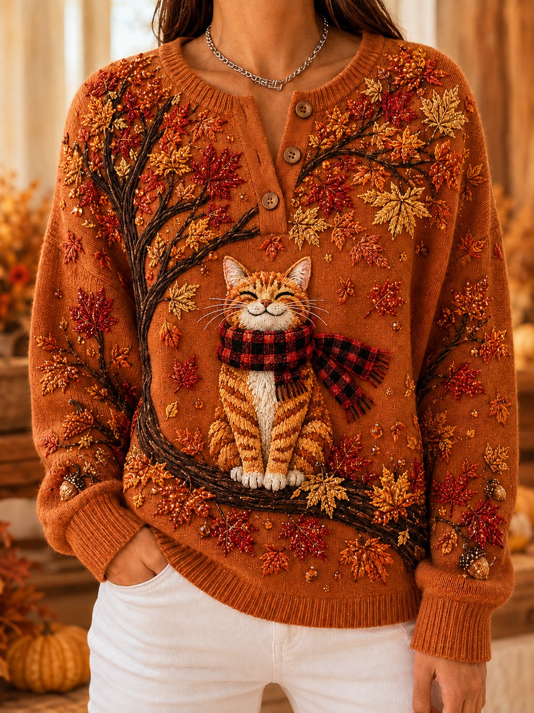Women's Autumn Animal Print Knit Sweater