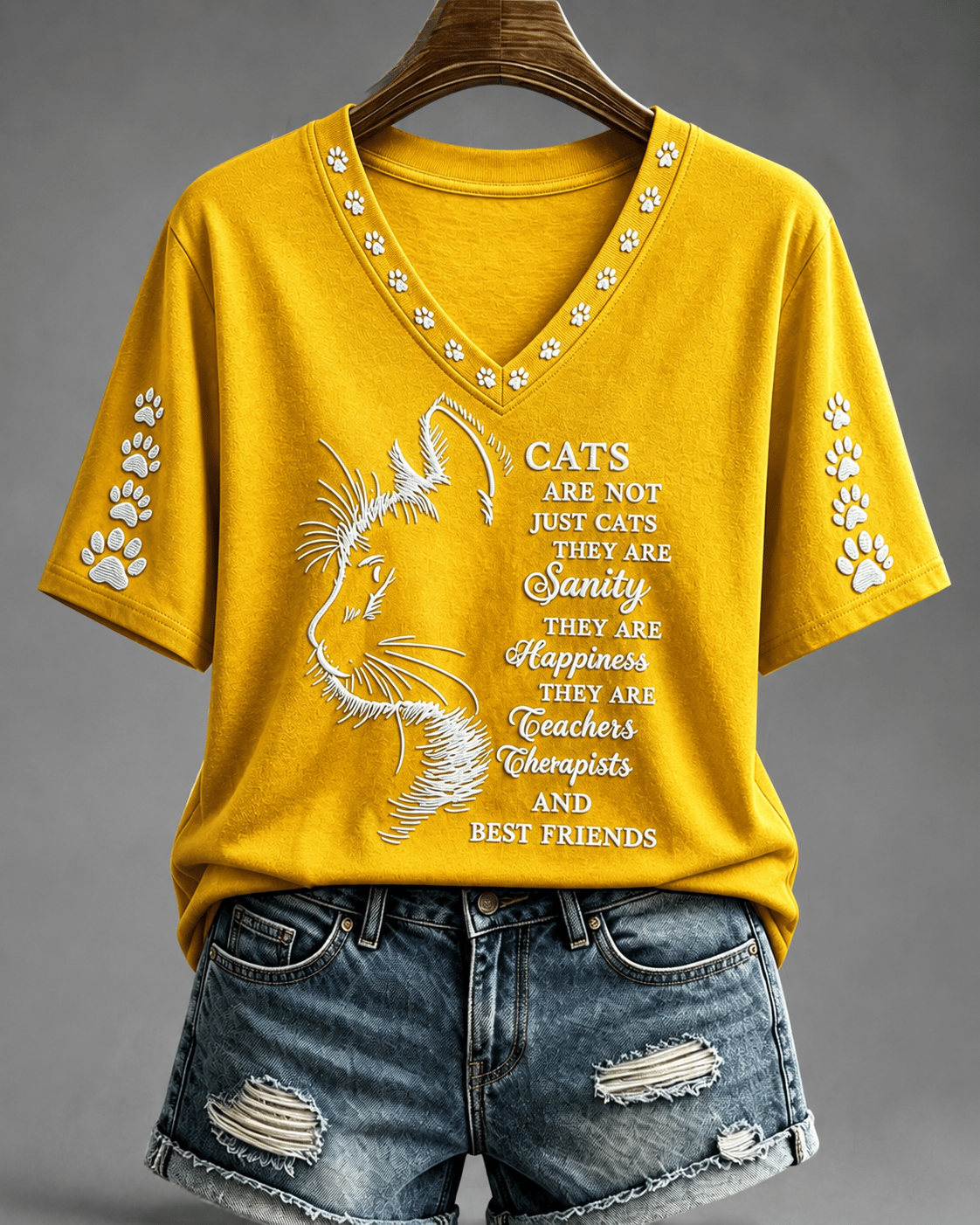 Women's Cat Print V-Neck Top