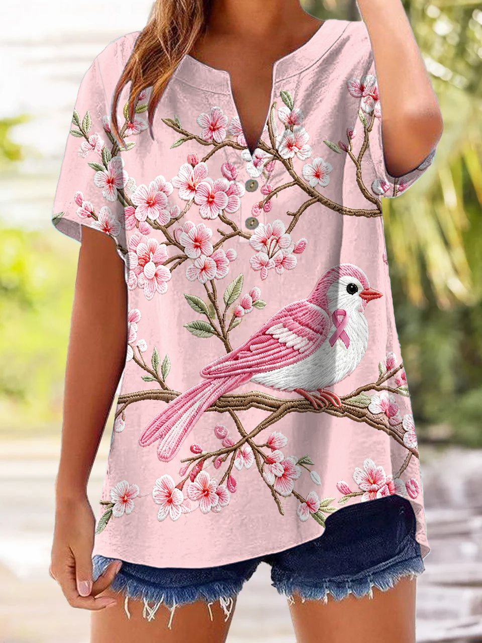 Women's Breast Cancer Awareness Button-Up Shirt