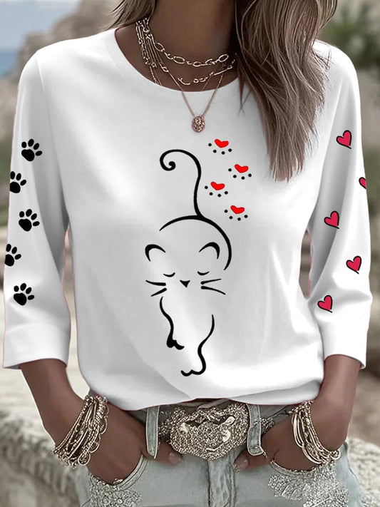 Women's Retro Animal Cat Print T-shirt