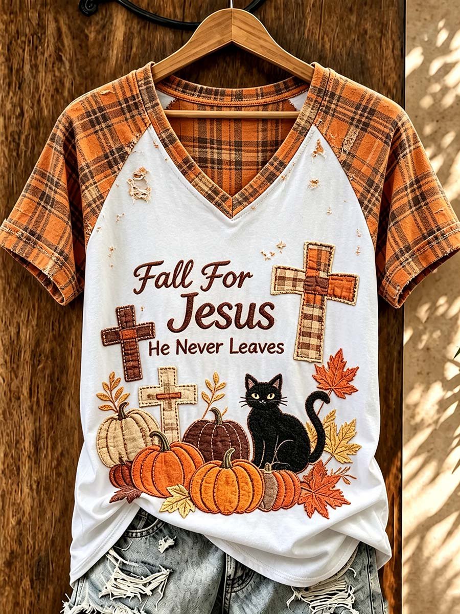 Women's Fall For Jesus He Never Leaves T-shirt
