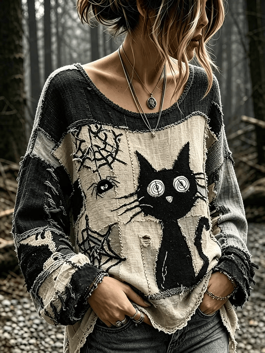 Women's Retro-Style Spider-Man & Black Cat Graphic Long-Sleeve T-Shirt