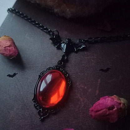 Gothic Bat Vampire Gemstone Necklace
