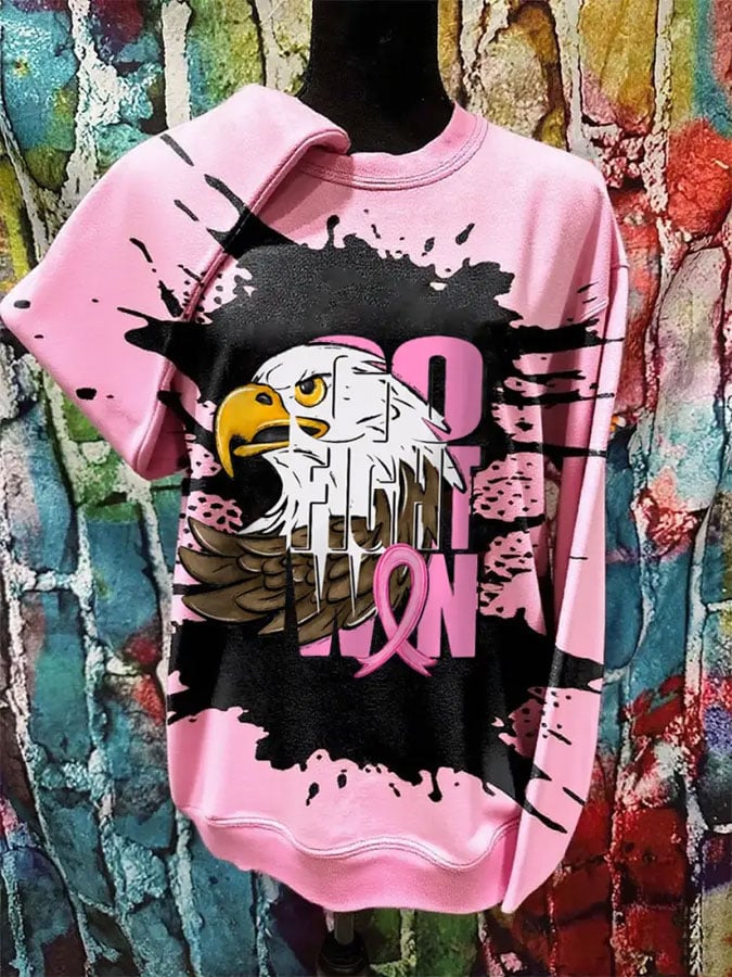 Women's Breast Cancer Print Crew Neck Sweatshirt