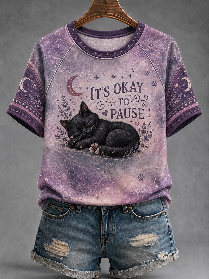 Women's Casual, Fun, Mental Health-Themed Graphic Short-Sleeve T-Shirt