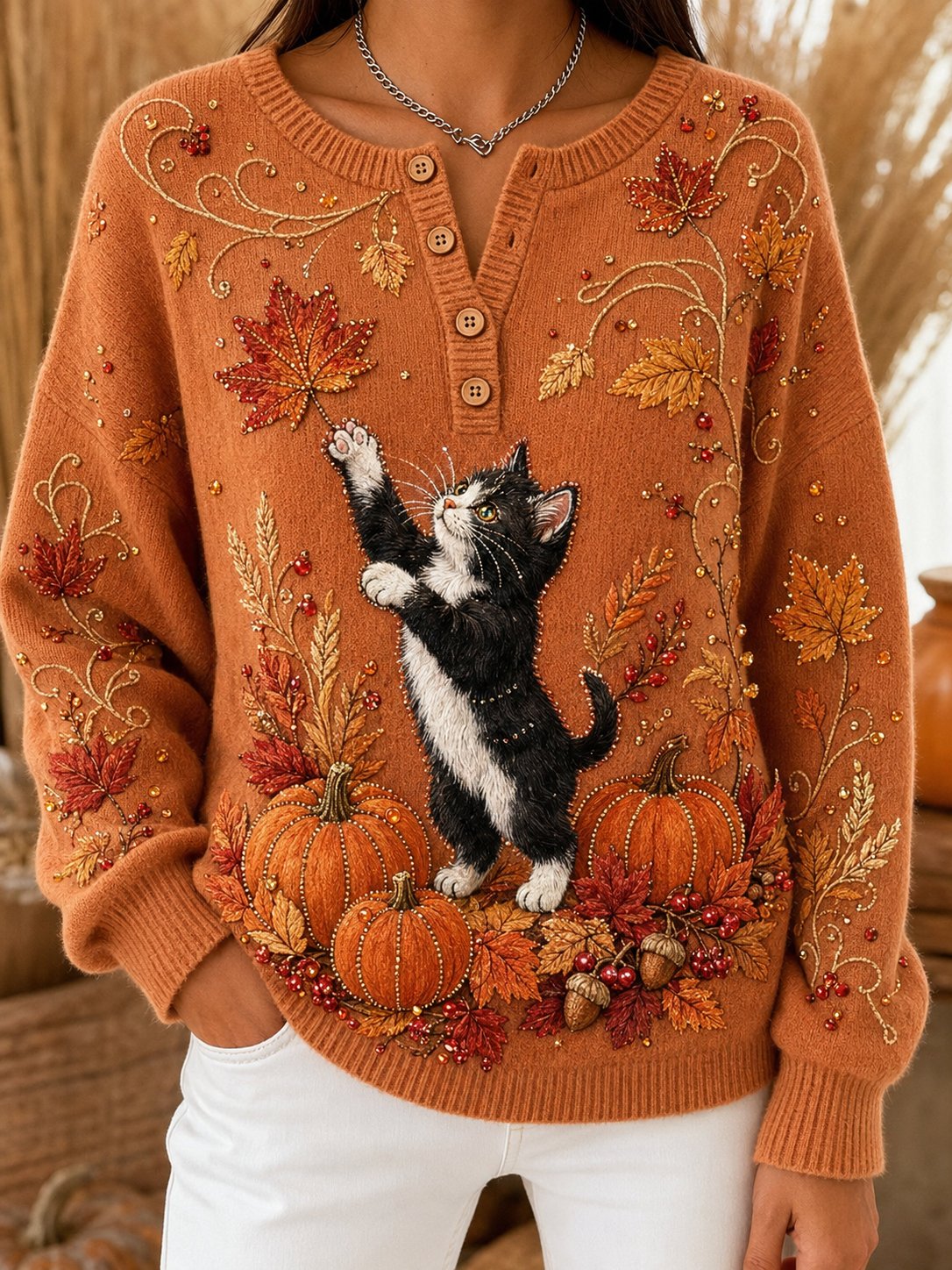 Women's Autumn Animal Print Knit Sweater