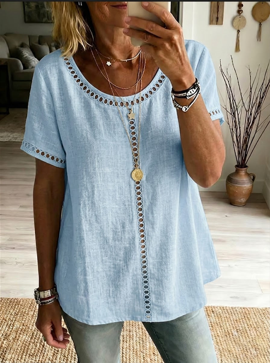 Women's Casual Linen Openwork Top