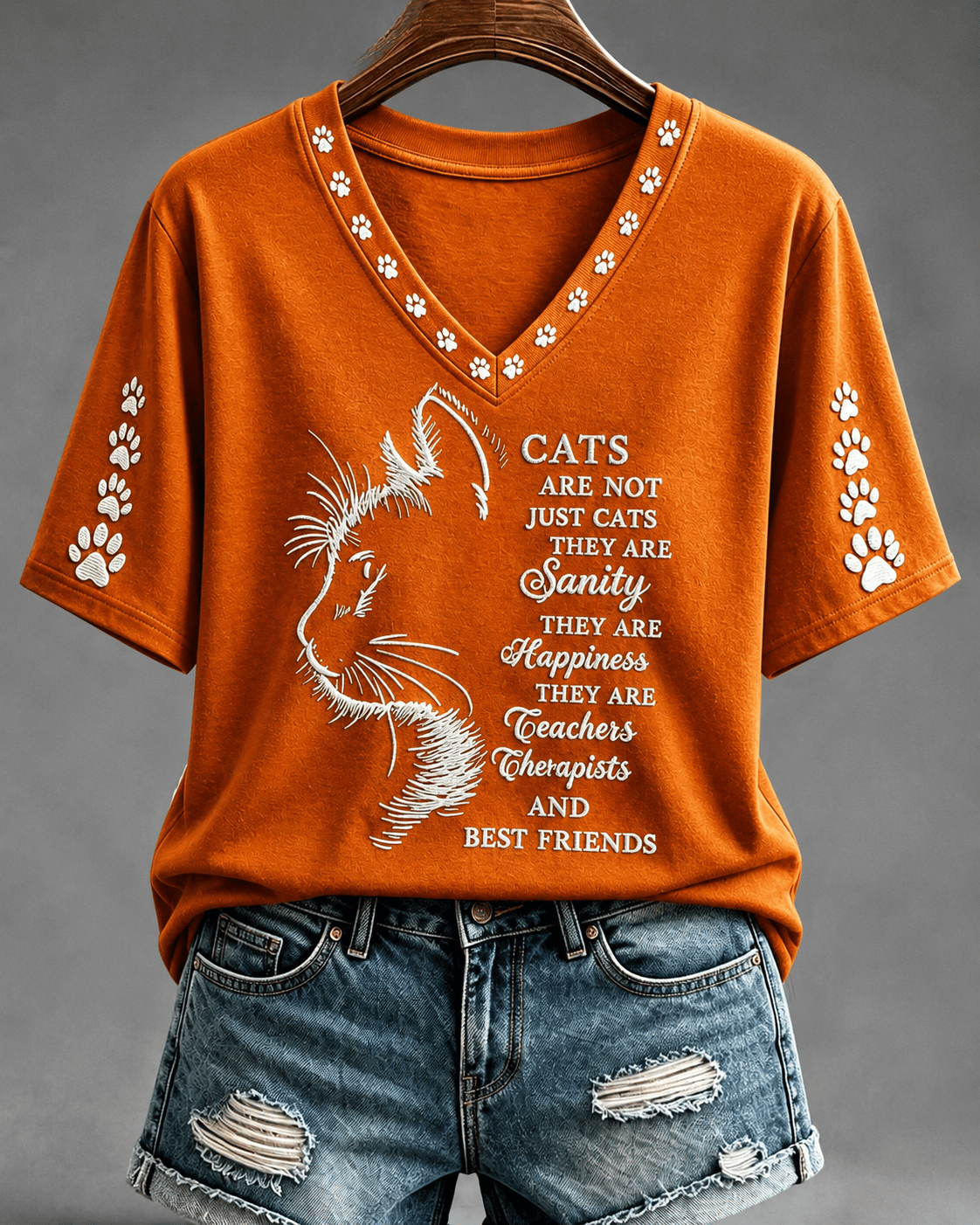 Women's Cat Print V-Neck Top