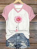 Women's Never Give Up Breast Cancer Print Casual T-Shirt
