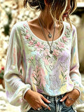 Women's Retro Floral Print Long-Sleeved Top