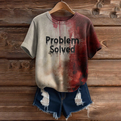 Vintage Halloween Problem Solve Inspired Short Sleeve Cozy Knit Sweater
