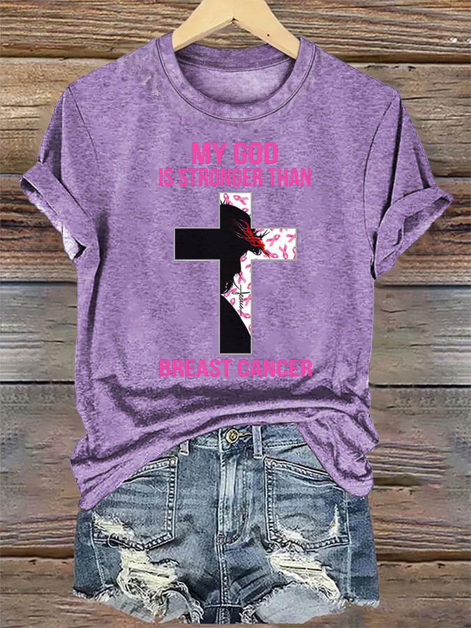 Women's  Faith & Strength: 'My God Is Stronger Than Breast Cancer' T-Shirt