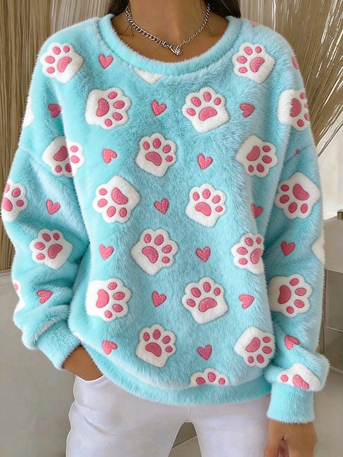 Women's Cute Cat Paw Print Casual Flannel Top