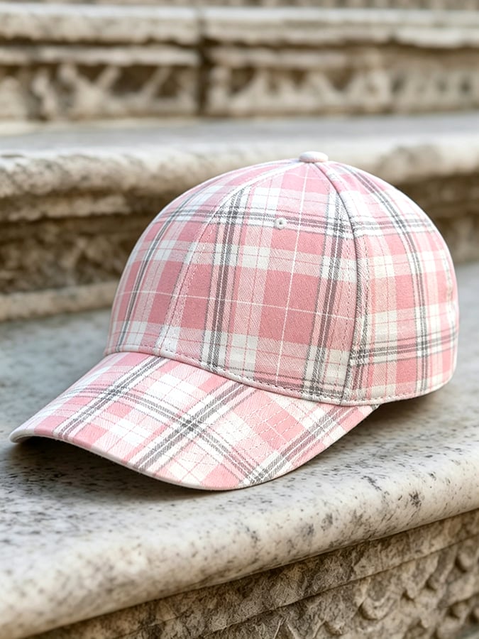 Pink Plaid Print Cap