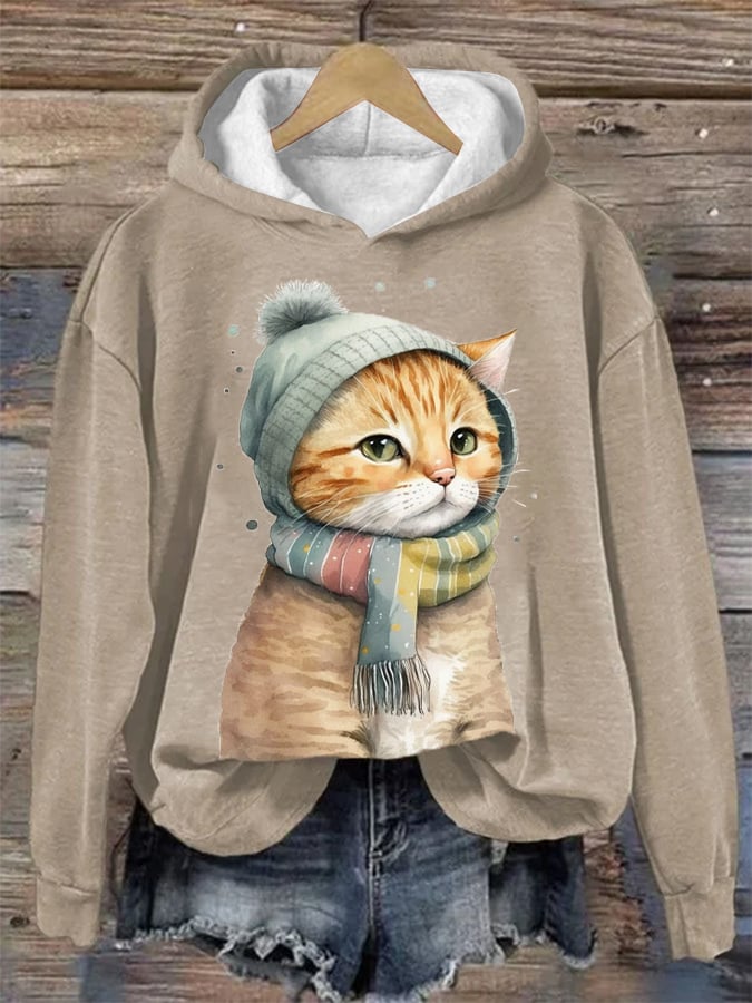 Women's Winter Vintage Cat Hoodie