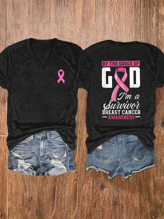 By The Grace Of God I’m A Survivor Breast Cancer Awareness T-Shirt