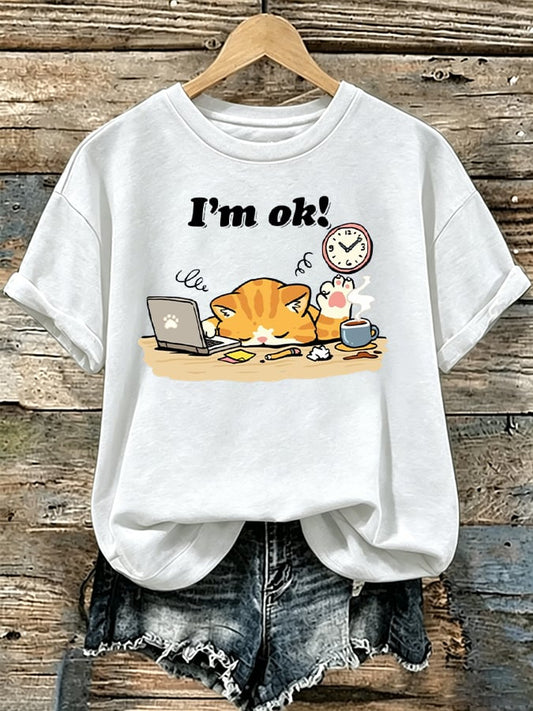 Women's “Funny Cat  Im Ok ” Casual T-Shirt