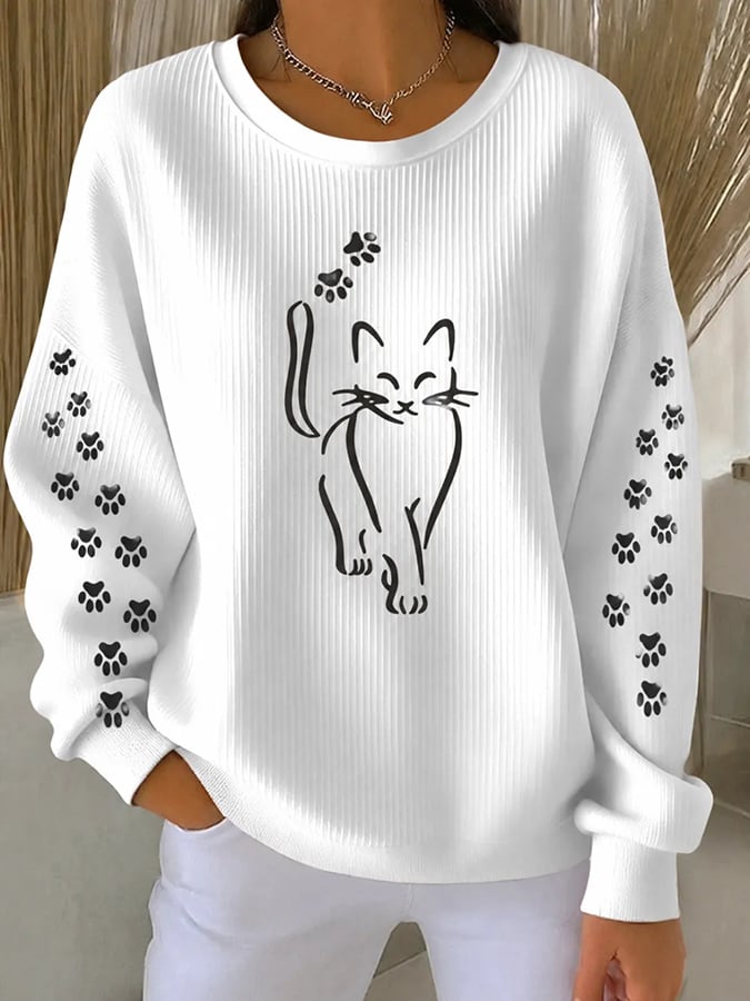 Women's Cute Cat Print Casual Sweatshirt
