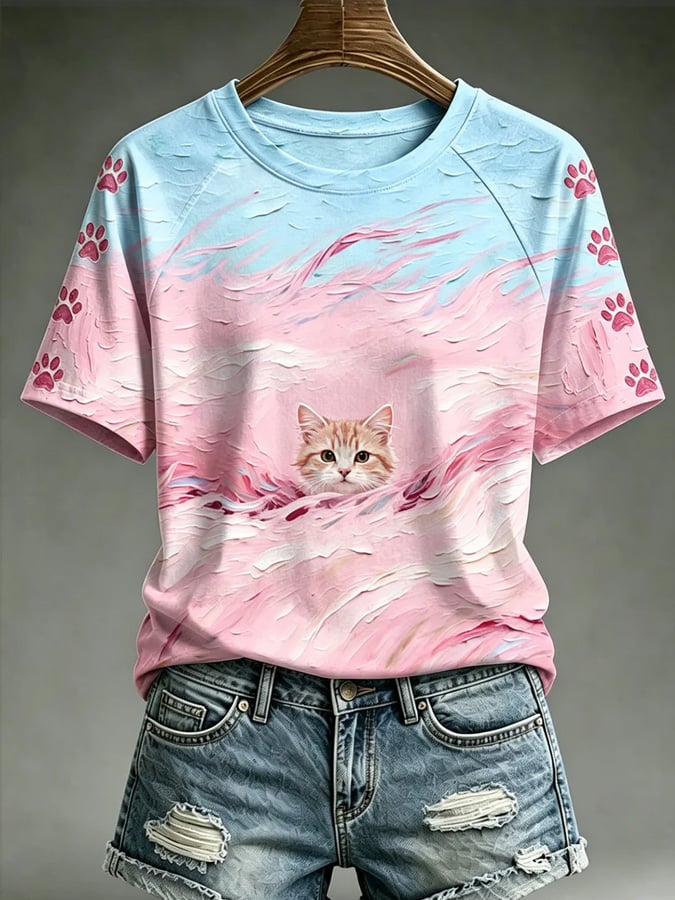 Women's Colorful Cat-Print T-Shirt